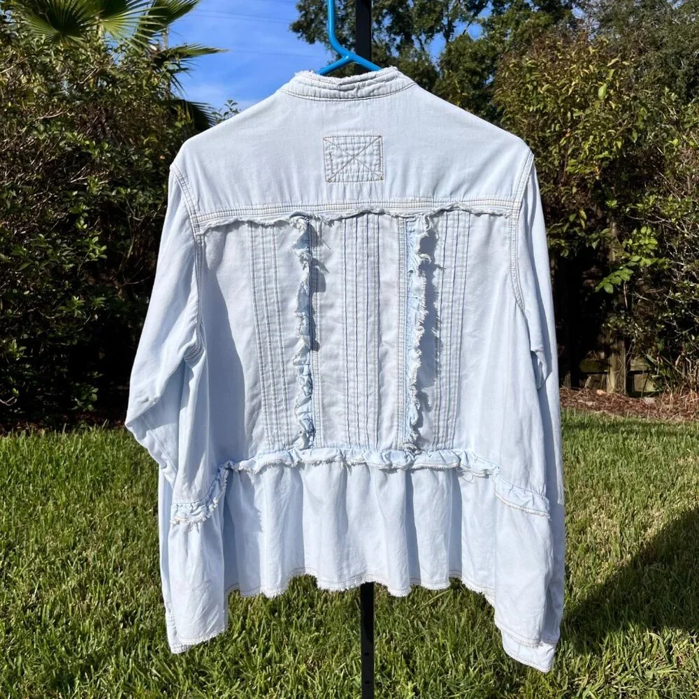 We The Free People Ruffles And Denim Shirt Size M - Picture 6 of 13